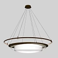 Modern Golden Circular Chandelier With Illuminated Ring Design And Hanging Wires
