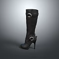 Stylish Black Knee High Boots With High Heel And Metal Buckle Details
