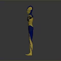 Game Movie Character in Blue Yellow Costume with Arms Outstretched Standing on Grass Textured Base