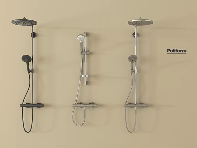 Poliform Wall Mounted Shower Systems Three Black And Silver Modern Shower Heads 3d model