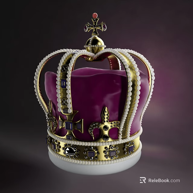 Luxury Gold Crown Jewelry Adorned With Pearls Gemstones And Purple Lining 3d model 