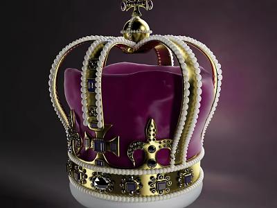 Luxury Gold Crown Jewelry Adorned With Pearls Gemstones And Purple Lining 3d model