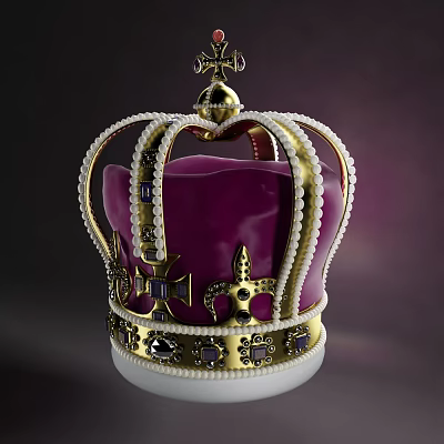 Luxury Gold Crown Jewelry Adorned With Pearls Gemstones And Purple Lining 3d model