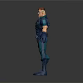 Cartoon Style 3D Male Character In Blue Uniform Standing With Red Hair And Goggles