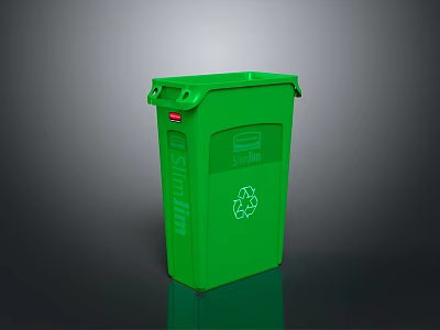 Green Recycling Trash Bin With Sunshine Label And Recycling Symbol 3d model