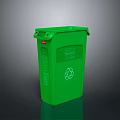 Green Recycling Trash Bin With Sunshine Label And Recycling Symbol