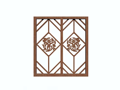 Traditional Wooden Screen With Geometric Patterns Symmetrical Design And Dragon Carvings 3d model