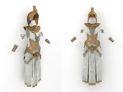 Ornate Traditional Costume With Gold Headpiece White Robe And Arm Cuffs 3d model