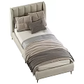 Gray and Beige Double Bed with Upholstered Headboard Soft Pillows and Cozy Blankets