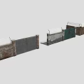 Building Exterior Wall with Solid Brick Structure Barbed Wire on Top and Iron Gate 3d model