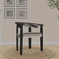 Modern Dining Chair With Black Frame And Beige Padded Seat And Backrest With Framed Art