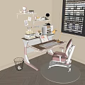 Cozy Home Desk Setup With Laptop Desk Lamp Pink White Chair And Wall Shelf Decorations