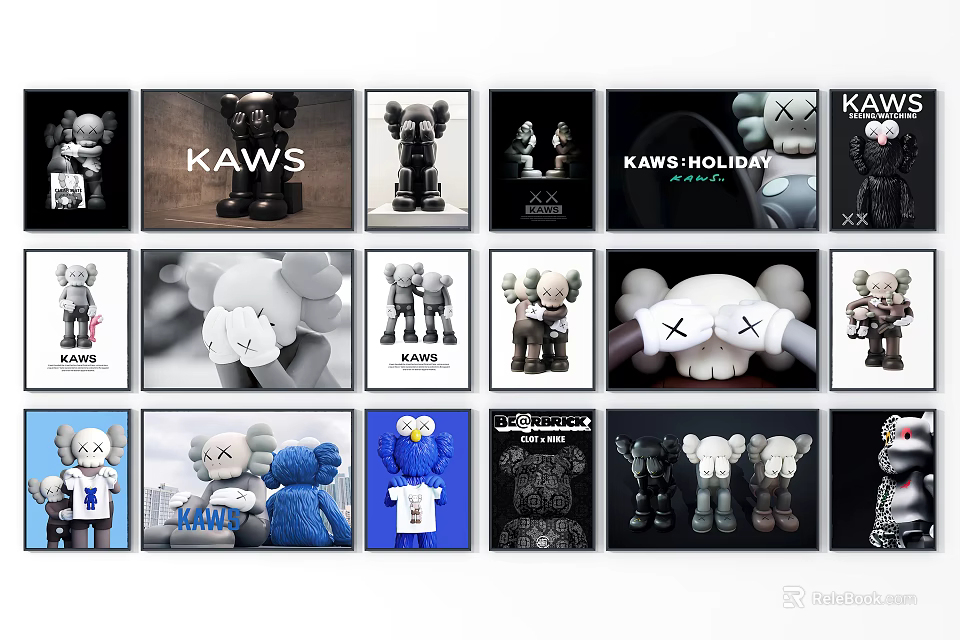 KAWS Art Collection Display With Collectible Figures And Design 3d model