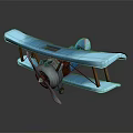 Vintage Blue Biplane With Wooden Struts Propeller And Detailed Side View Design