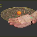 Decorative Ornament Set Featuring Solar System Sun Planets and Small Particles on Hand