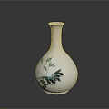 Artistic White Ceramic Vase With Green Floral Carvings Sleek Neck And Rounded Body Sculpture