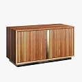 Modern Wooden Storage Cabinet With Vertical Slat Design And Dark Base 3d model