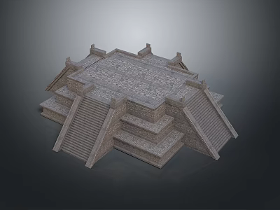 Ancient Stone Architectural Landscape With Multi tiered Platform Staircases And Roofed Structure 3d model