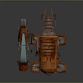 Rusty Orange Mechanical Device with Antennas and Support Legs in Vintage Industrial Style