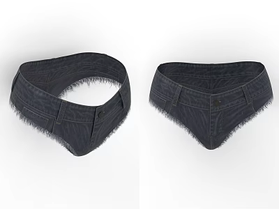 High Waisted Denim Shorts With Fringed Hem Button Closure And Pockets 3d model