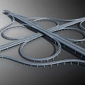 Road Infrastructure Multi Level Highway Interchange With Circular Ramps And Supporting Piers 3d model