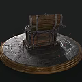 Open Wooden Chest Filled With Gold Coins On Circular Metal Base With Decorations And Candles