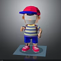 3D Cartoon Character Wearing Pink Cap White Mask Striped Shirt Blue Shorts Pink Shoes