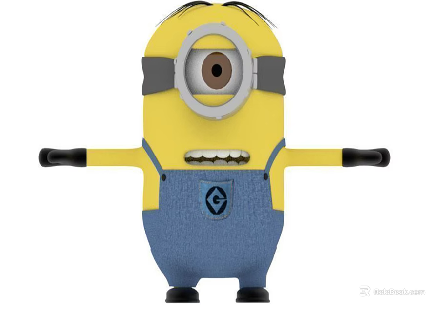 Adorable Minion Doll Featuring Yellow Body Blue Overalls Big Eye Gray Goggles And Black Gloves 3d model 