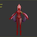 3D Designed Fantasy Humanoid Creature With White Blue Body And Pink Flowing Ribbons Head Ornament
