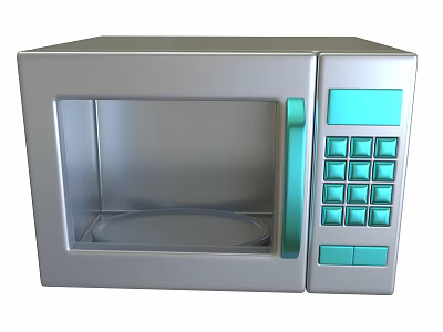 Silver Modern Kitchen Microwave Oven With Blue Control Panel And Turntable 3d model