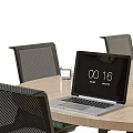 Round Office Desk Setup With Mesh Rolling Chairs And Laptop Documents On Surface 3d model