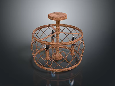 Rattan Chandelier Lighting Combination With Circular Woven Frame And Bulb Holders 3d model