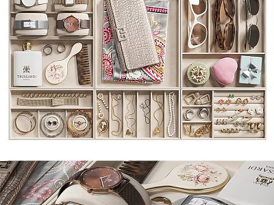 Organized Jewelry Storage Box With Necklaces Rings Earrings And Fashion Accessories 3d model
