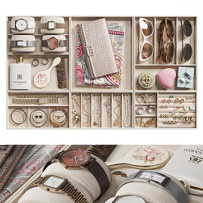 Organized Jewelry Storage Box With Necklaces Rings Earrings And Fashion Accessories 3d model