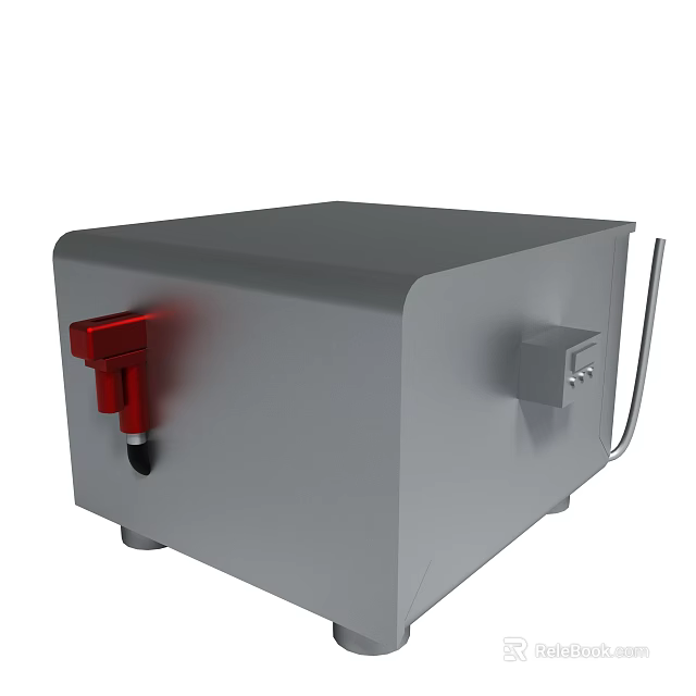Industrial Gray Square Device Featuring Red Component And Silver Tube Structure 3d model 