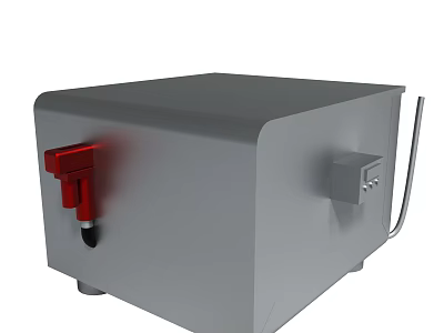 Industrial Gray Square Device Featuring Red Component And Silver Tube Structure 3d model