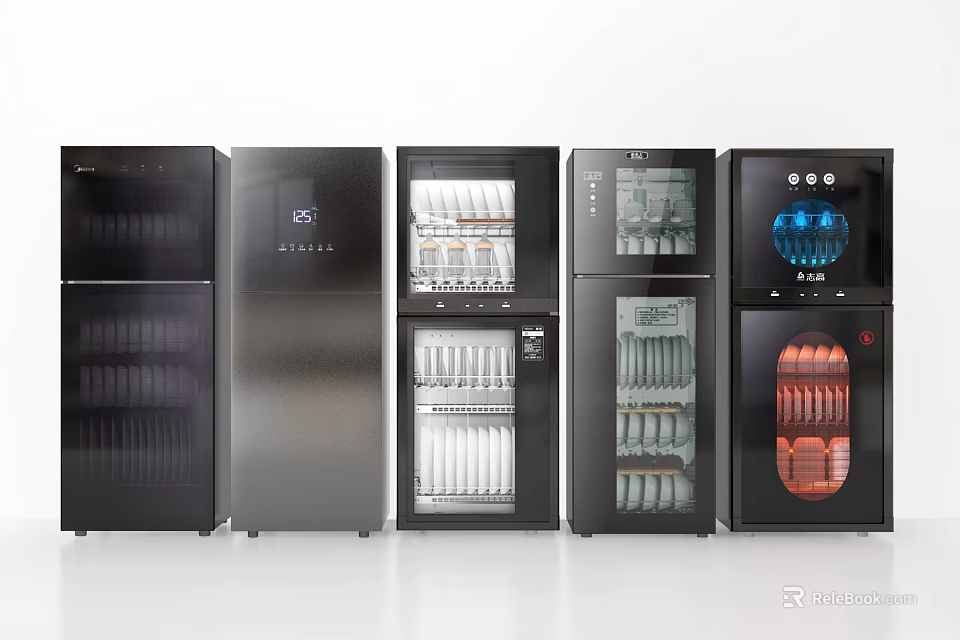 Modern Kitchen Appliances With Sleek Design Transparent Glass Doors And Multi Function Storage 3d model 