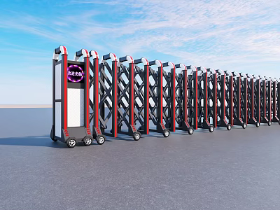 Modern Automatic Retractable Gate With Digital Display Red Black Structure Outdoor 3d model