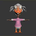 Cute Cartoon Duck Character With Gray Hair Orange Beak Pink Sweater And Outstretched Arms