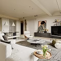 Modern Living And Dining Room Interior With White Sofa TV Artwork And Plants
