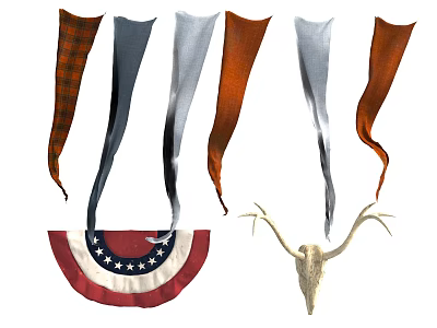 Colorful Decorative Ornament Set With Orange Gray White Strips Flag Pattern And Deer Antler 3d model