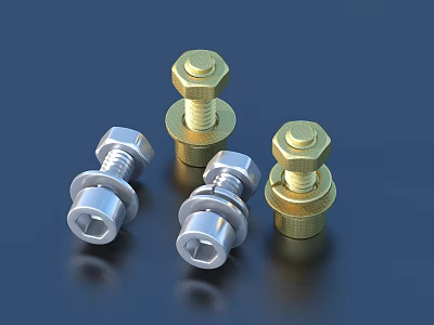 Golden And Silver Hex Head Bolts With Metallic Finish For Mechanical Applications 3d model