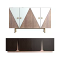 Modern TV Stand With Geometric Design Light Wood White Panels Gold Handles And Legs