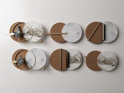 Modern Circular Wall Decor With Wooden And Marble Geometric Panels 3d model