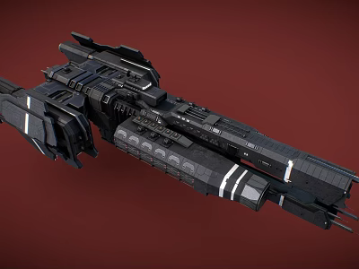 Futuristic Black Spacecraft With Complex Mechanical Structure And Red Backdrop 3d model