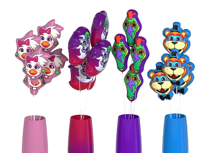 Vibrant Cartoon Ornament Decoration Set With Animal Shaped Balloons And Colorful Bases 3d model