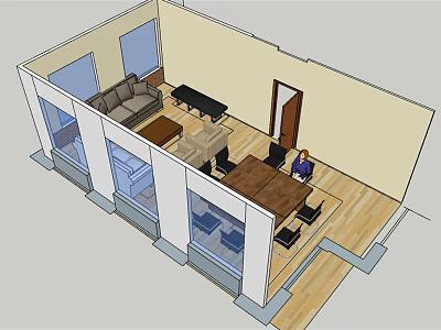 Spacious Conference Table With Chairs Sofa And Piano In Modern Office Interior 3d model