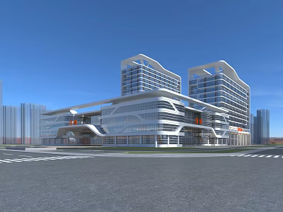 Modern Hospital Building Design With Glass Facade And Twin High Rise Towers 3d model