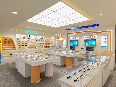 Optical Store Interior With Display Shelves Glass Counters and Eyewear Products 3d model