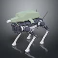 Green And Black Quadruped Robot With Mechanical Legs Joints Antenna And Cannon Front